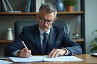 Administrateur hospitalier en costume navy en réunion