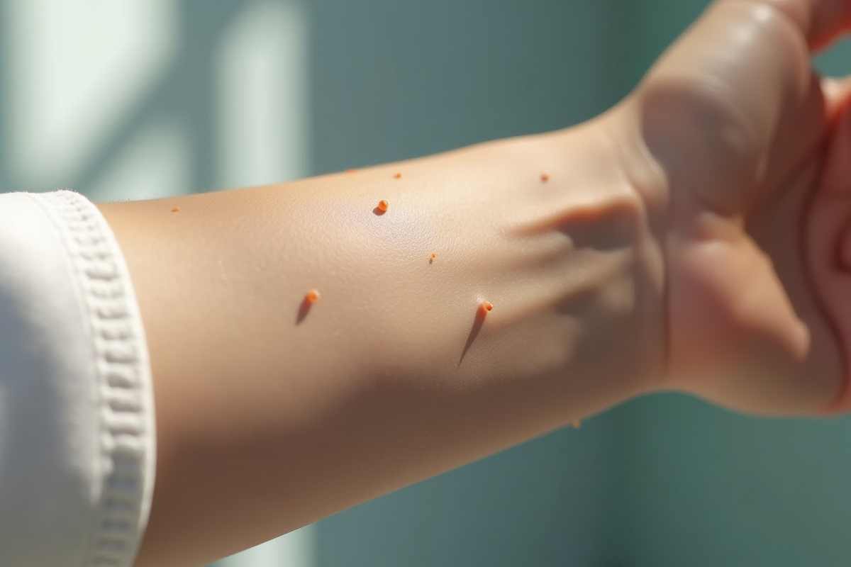 Avant-bras en lumière naturelle montrant de nouvelles petites moles sur peau saine