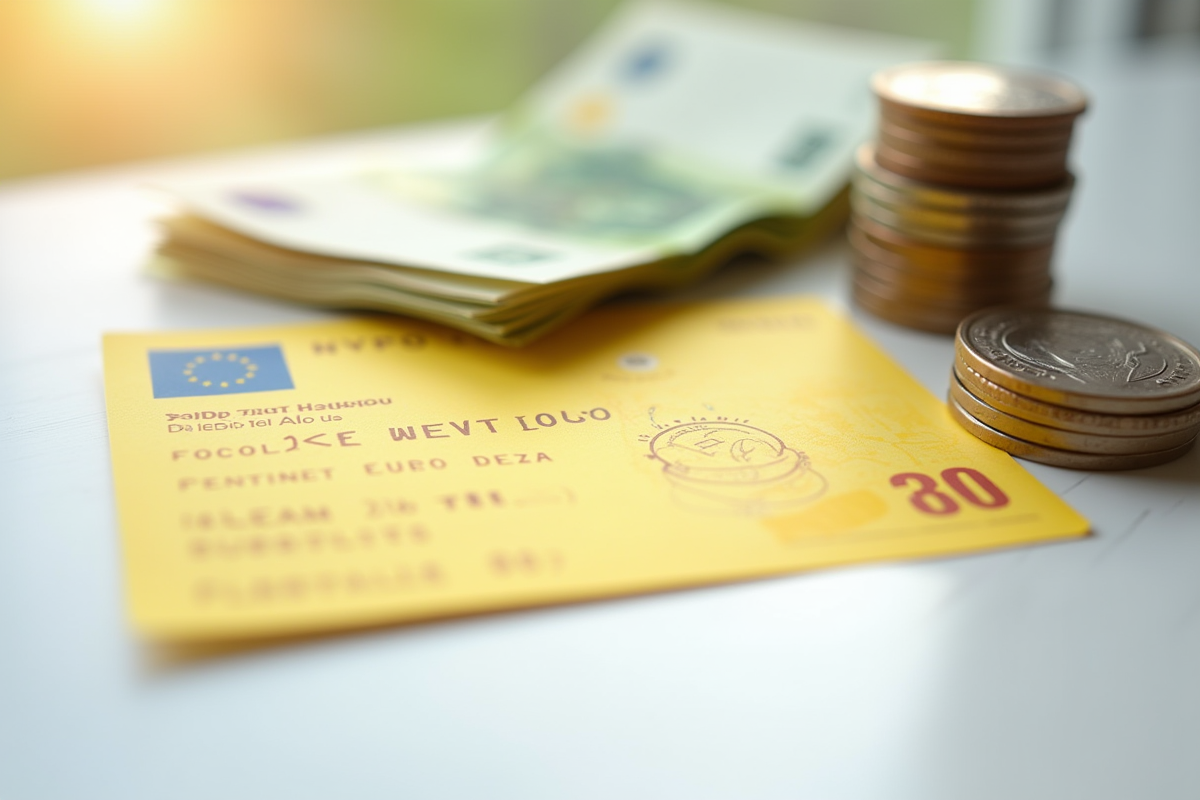 Certificat vaccination jaune avec billets et pièces euros