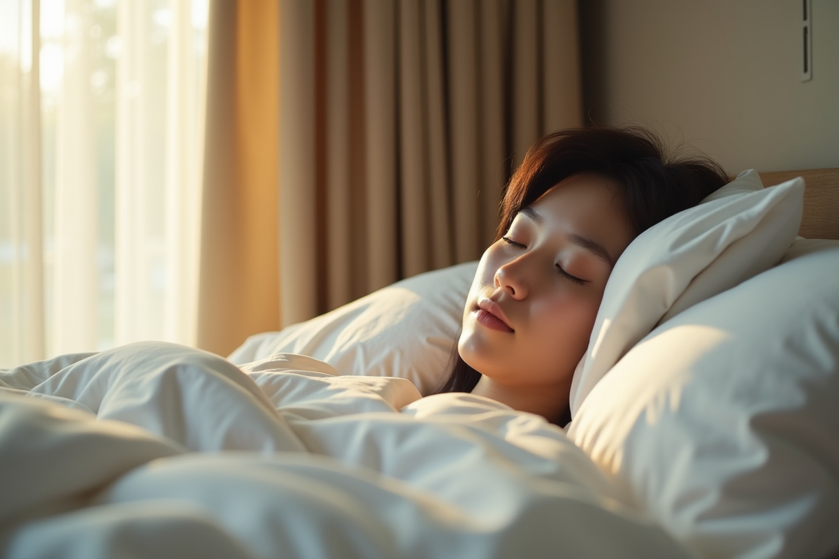 Chambre paisible au matin avec personne endormie