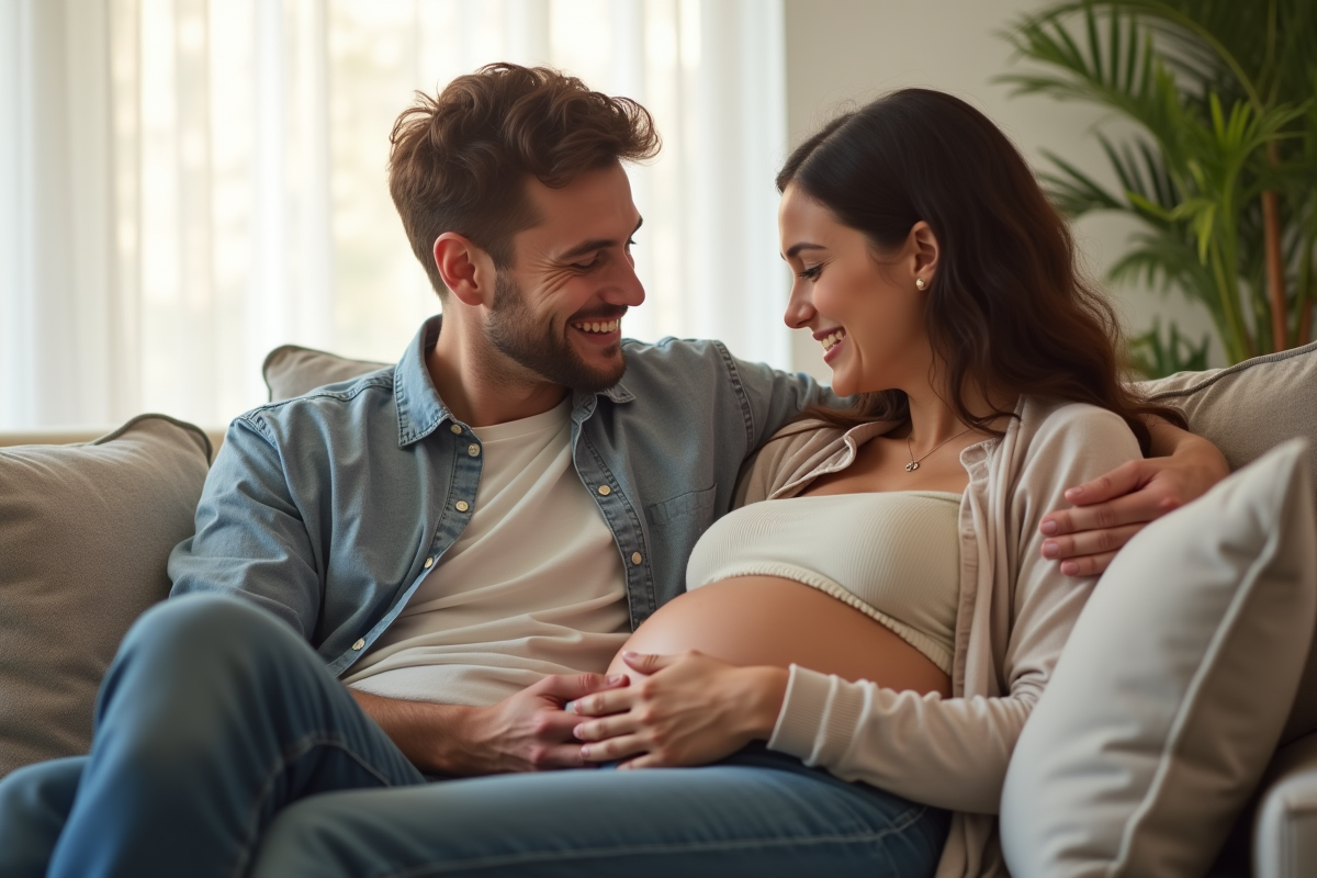 Couple souriant et touchant le ventre de la femme enceinte