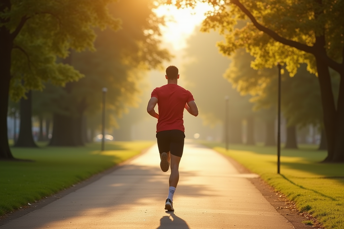 Personne courant dans le parc avec coach encourageant