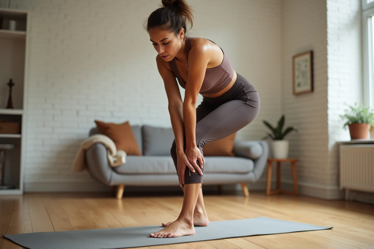 Femme sportive tenant sa jambe douloureuse après l'effort, distinguer crampe et douleur veine saphène