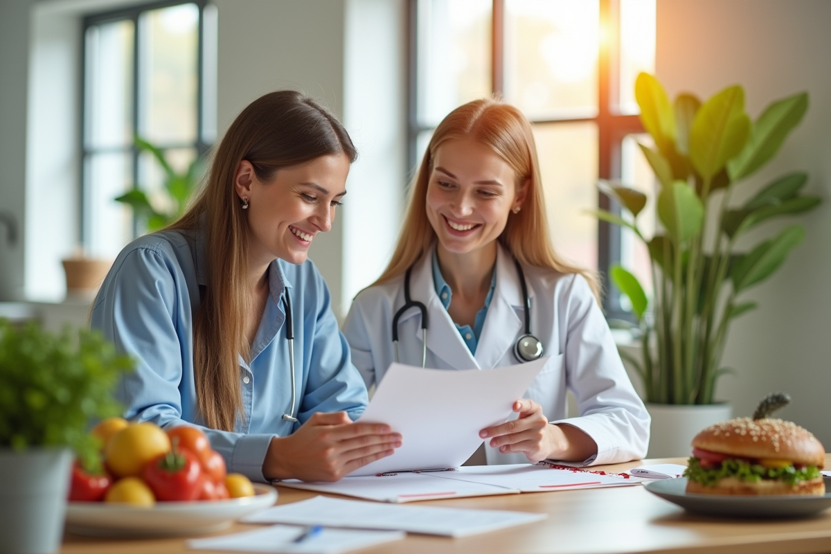Diététicien souriant avec client et plan alimentaire