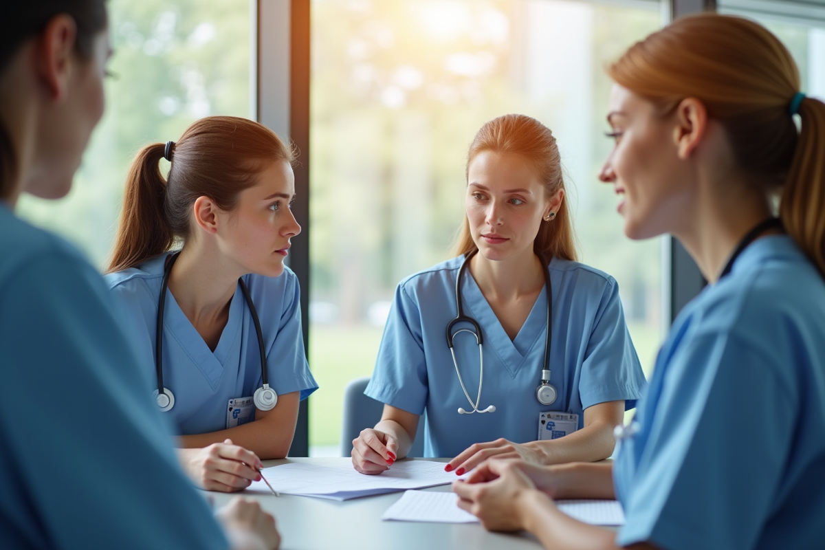 Médecins et infirmiers en réunion dans un hôpital moderne