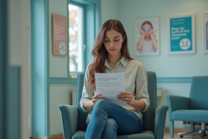 Femme lisant une brochure sur les infections sexuellement transmissibles