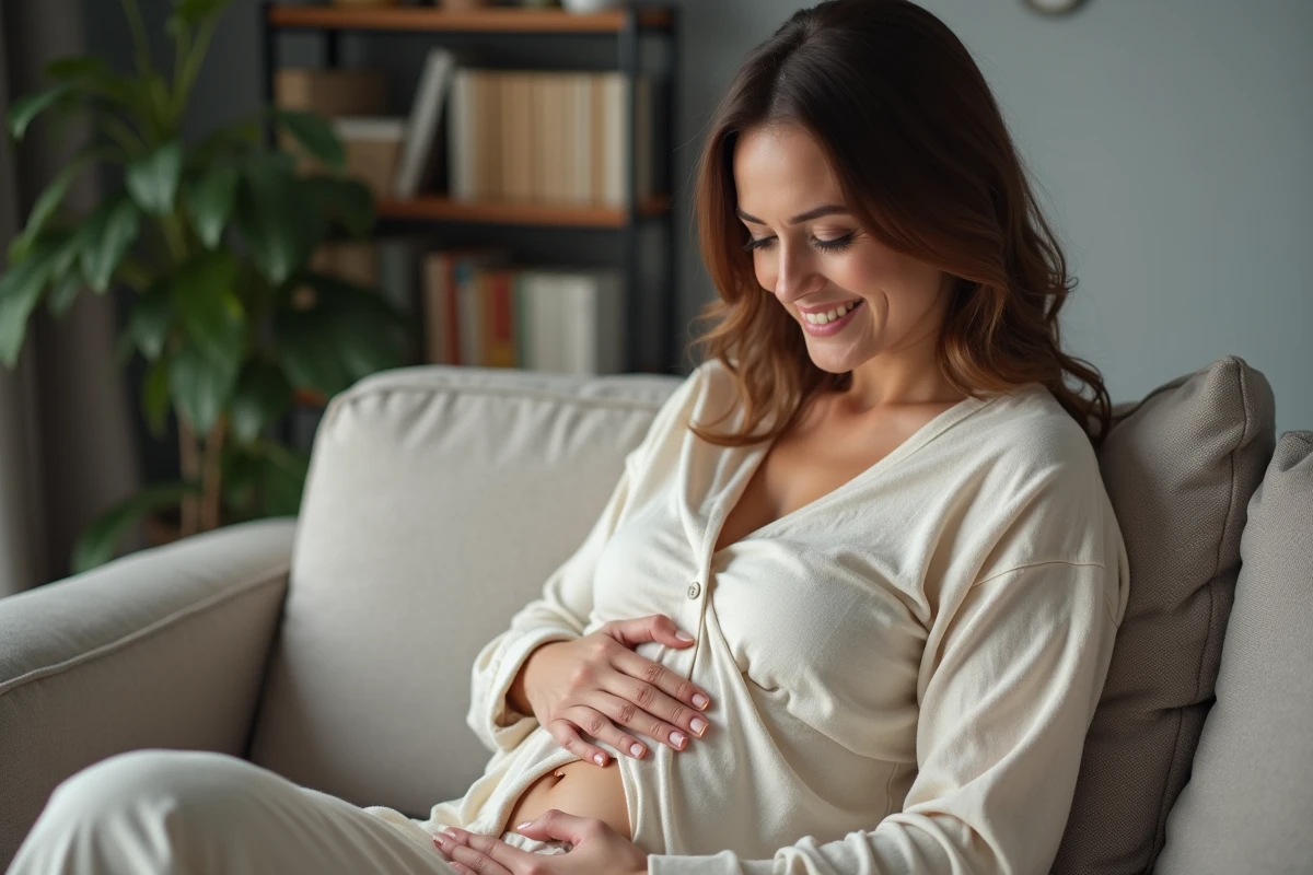 Femme assise sur un canapé dans un salon moderne