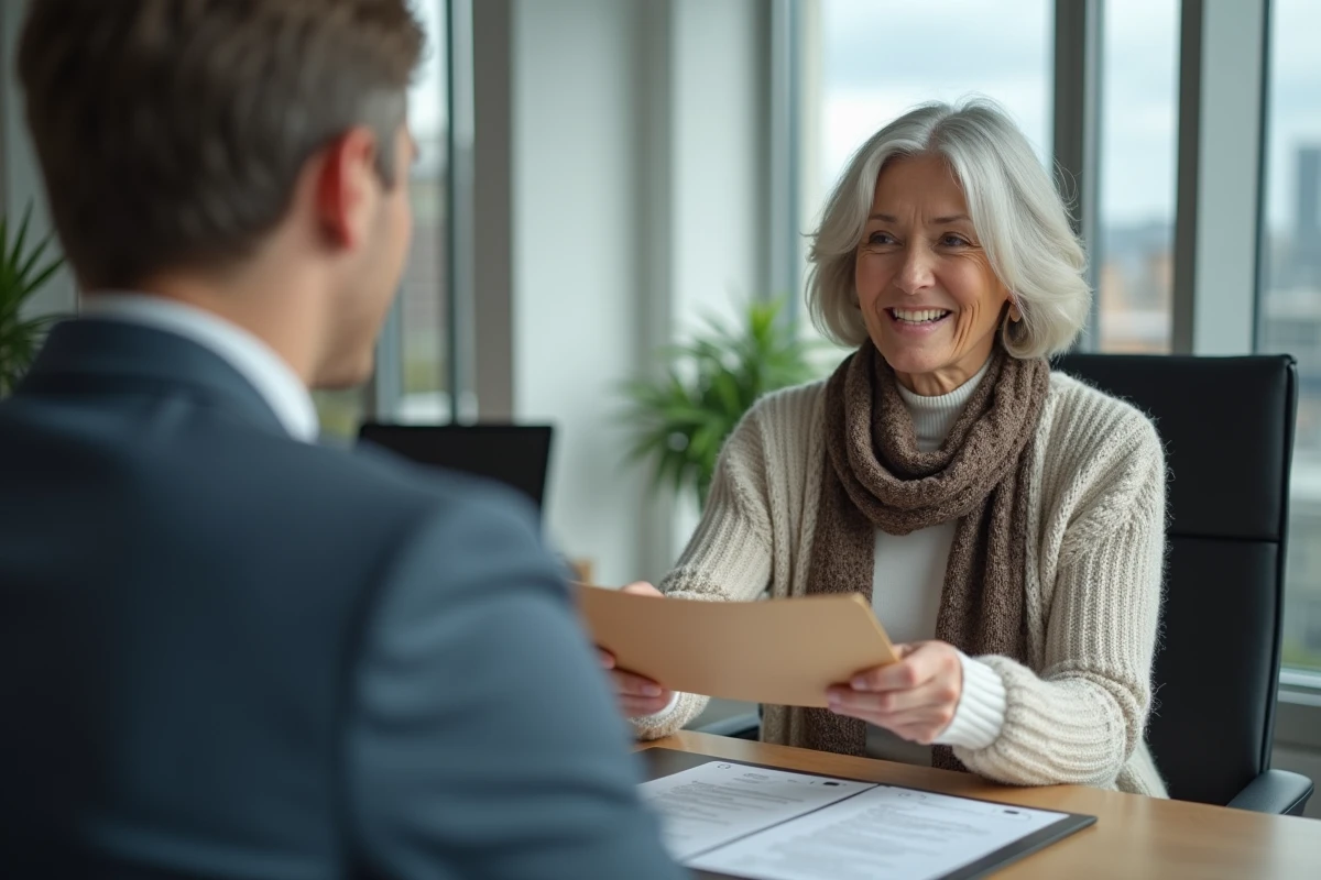 Femme donnant un dossier à un employé au bureau