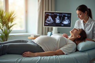 Femme enceinte lors d'une échographie en clinique