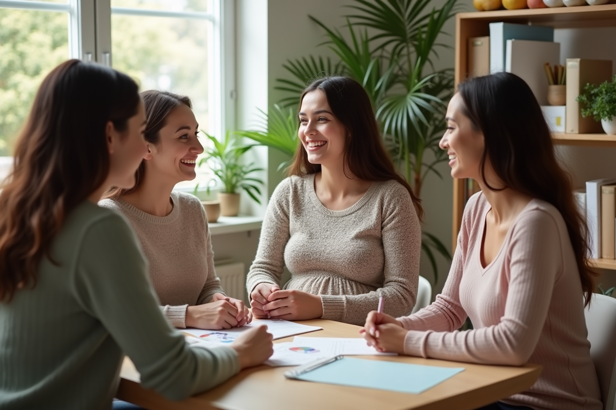 Groupe de futures mamans discutant avec une nutritionniste