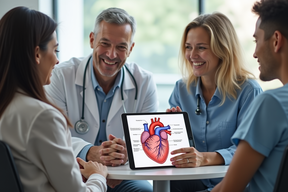 Groupe de personnes avec un médecin discutant de la sante cardiaque