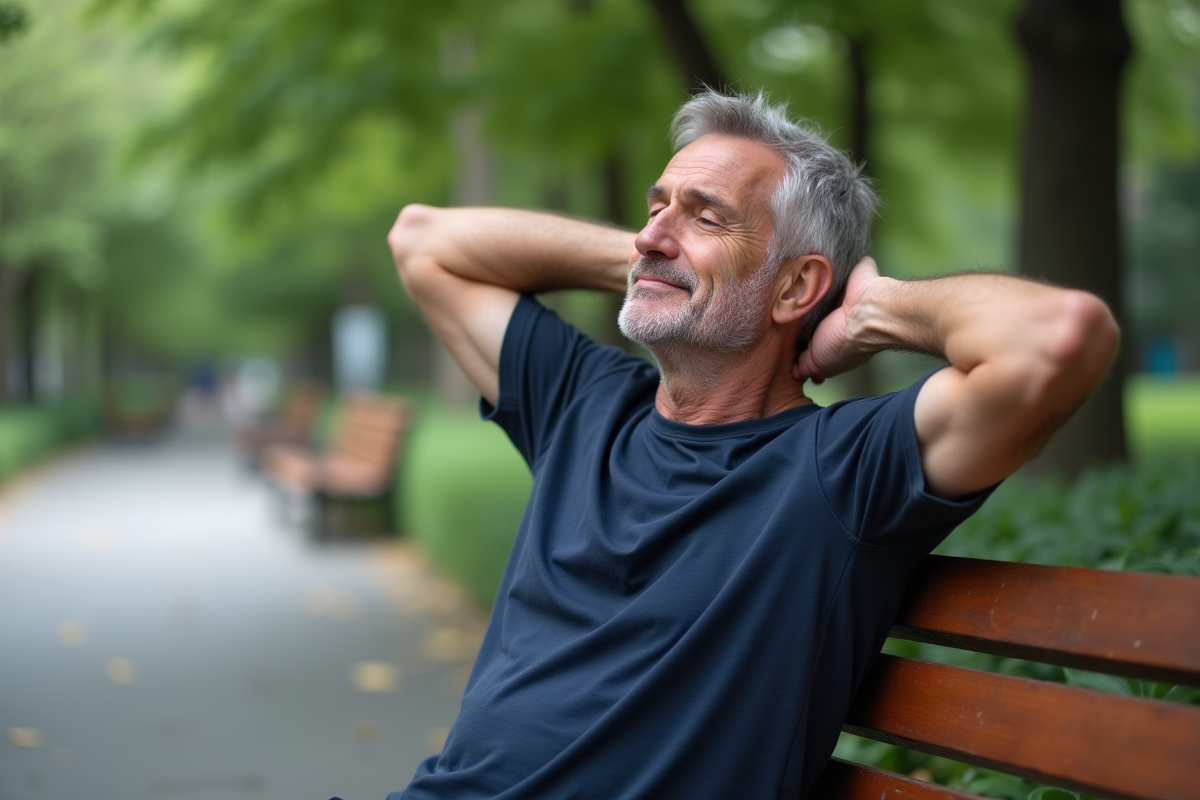 Homme se détendant dans un parc urbain
