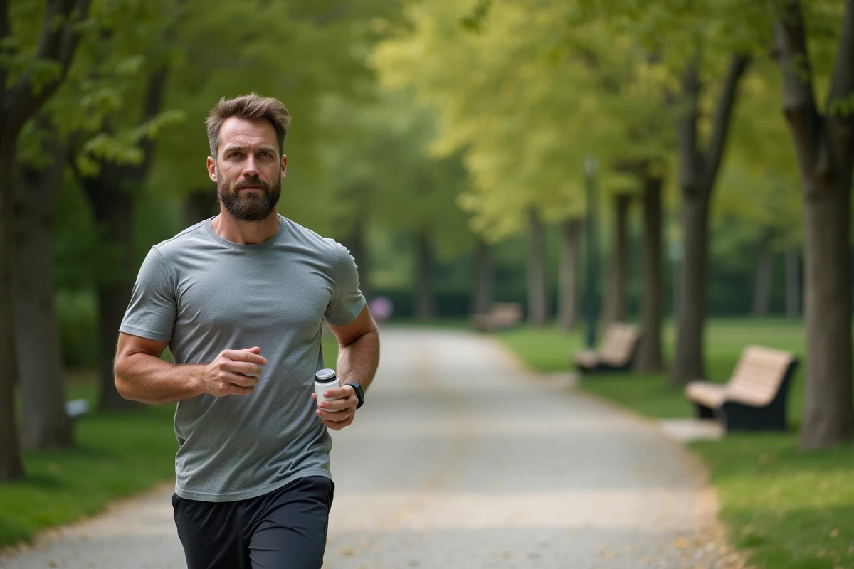 Homme sportif avec supplément dans un parc urbain