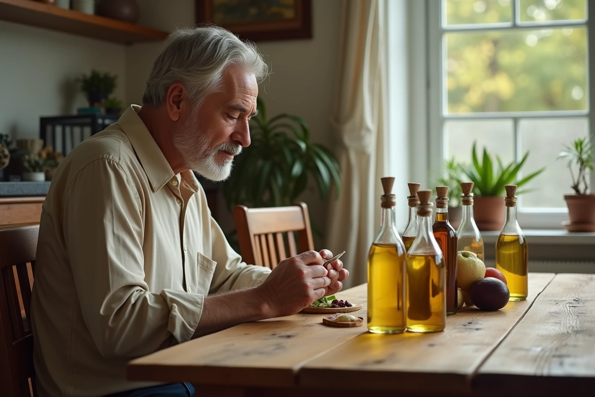 Homme âgé lisant une étiquette d