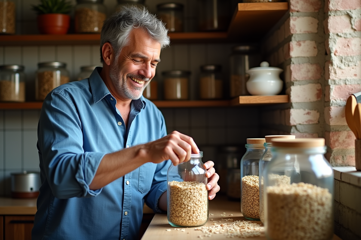 Homme versant des flocons d