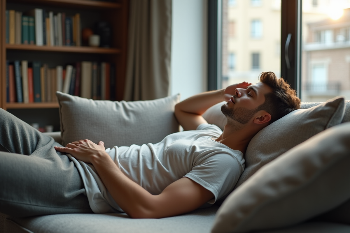 Jeune homme relaxant en pressant un point d
