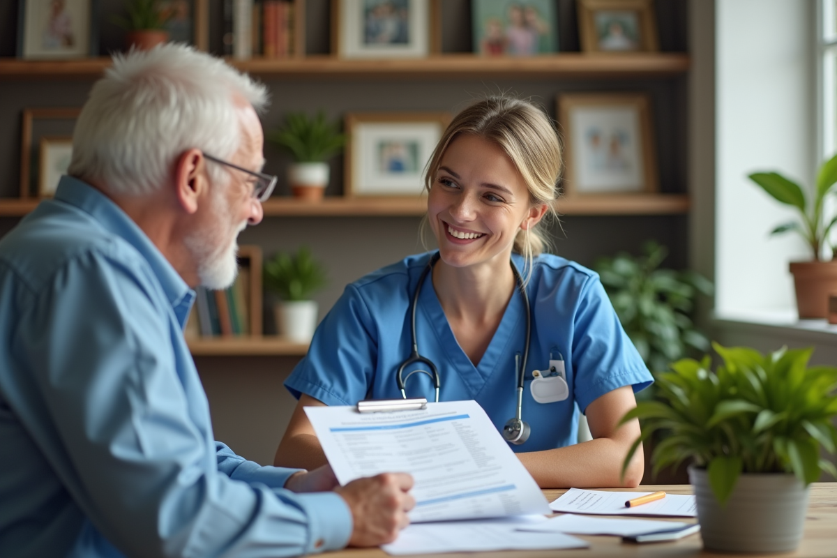 Infirmière et patient discutant d