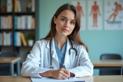 Jeune &eacute;tudiante en m&eacute;decine en cours de p&eacute;diatrie