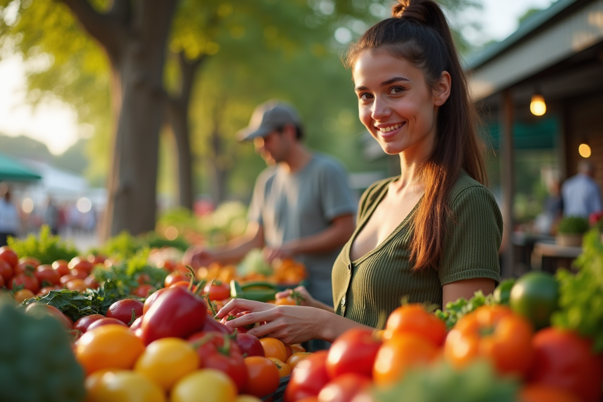 Personne choisissant des produits frais au marché en plein air
