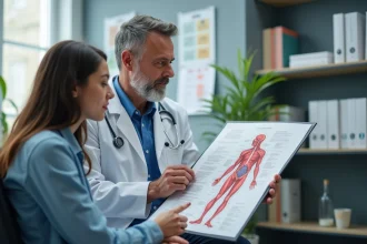 Medecin en blanc explique un diagramme anatomique