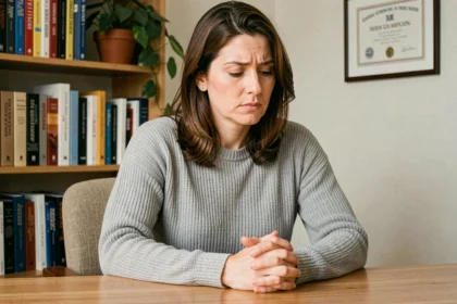 Femme pensive dans un cabinet de psychologue illustrant la définition du trouble névrotique