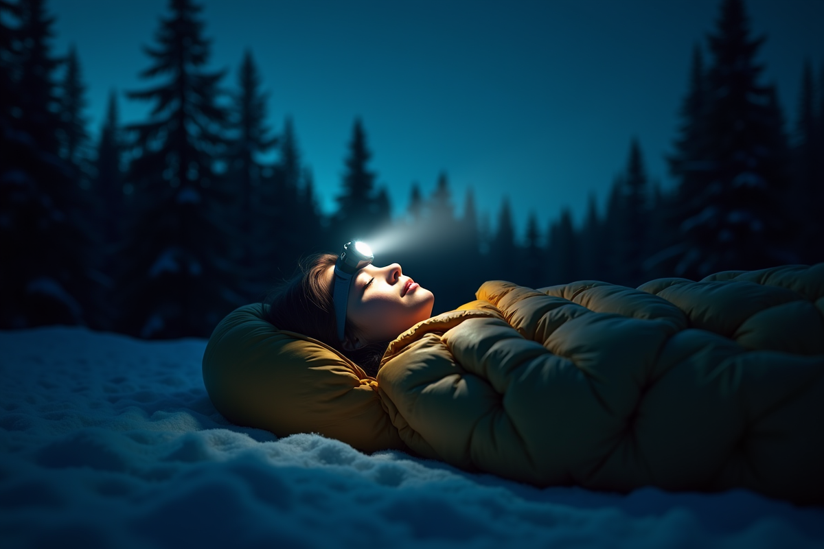 Personne dans un sac de couchage sous un ciel étoile