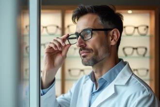 Opticien inspectant des verres ZEISS de précision dans une boutique d'optique moderne