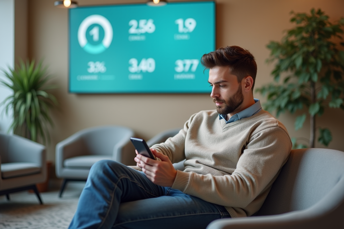 Jeune patient homme vérifiant ses infos santé sur smartphone