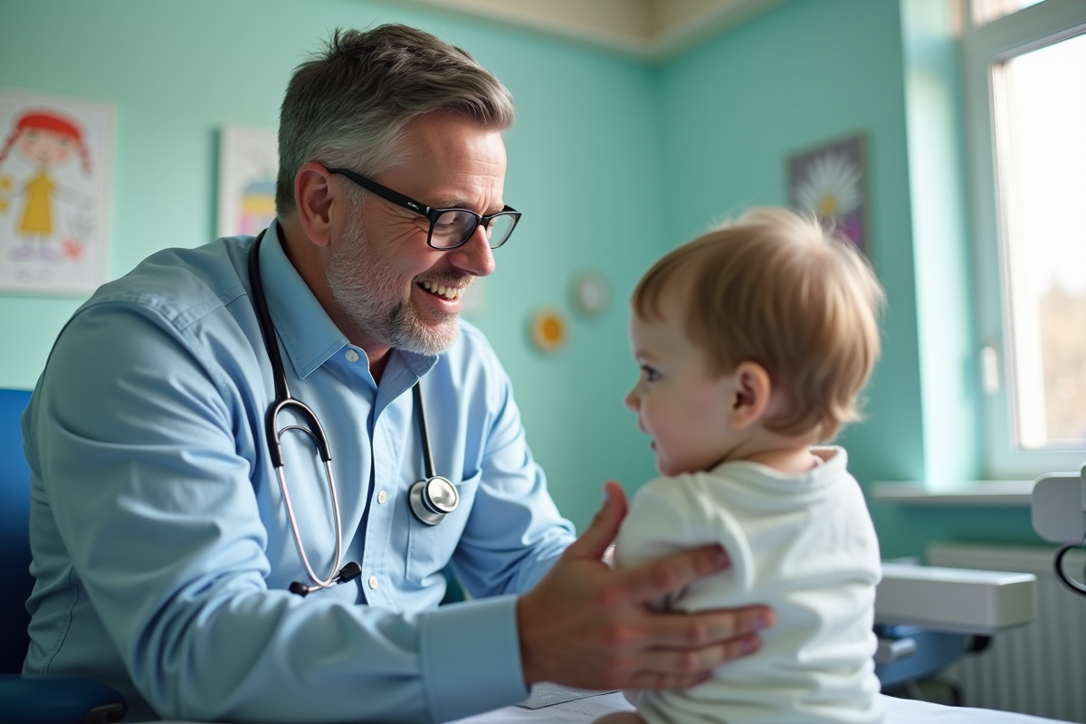 Pediatre expérimenté avec un enfant en consultation