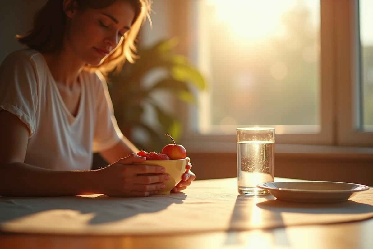 Personne au petit déjeuner avec lumière naturelle