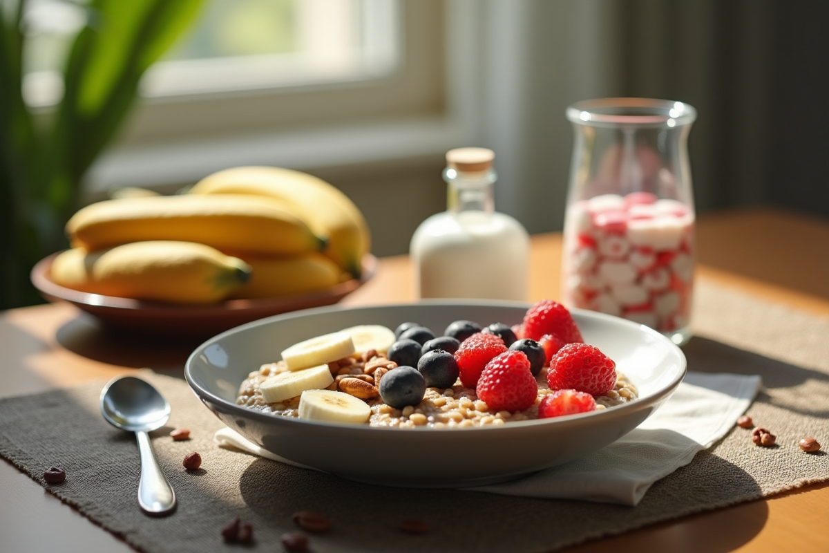 Petit déjeuner nutritif avec avoine et fruits frais