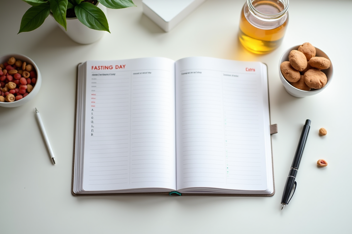 Agenda avec jour de jeûne et collations saines
