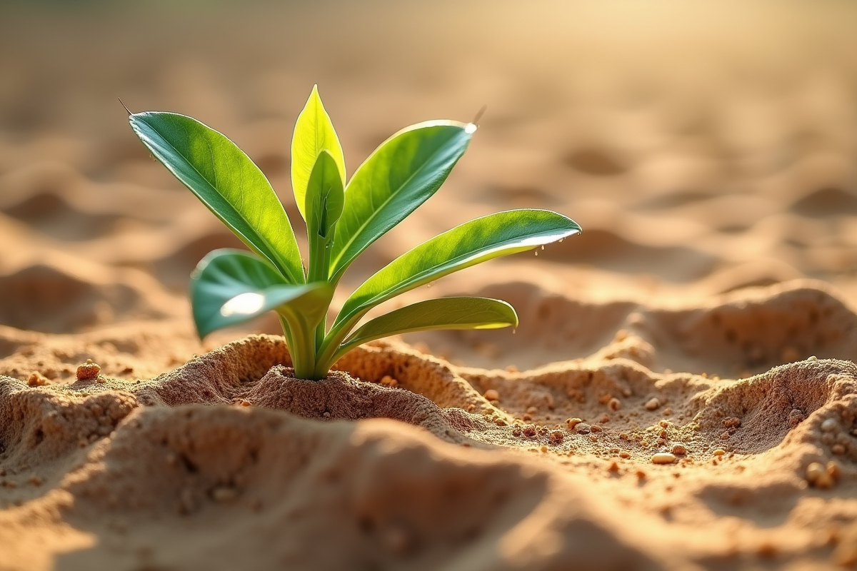 Plante verte résistante sur sol sec et craquelé