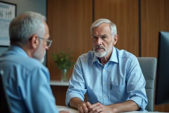 Homme senior attentif lors d'une consultation médicale