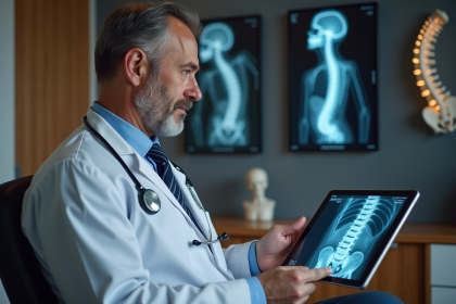 M&eacute;decin sp&eacute;cialiste musculosquelettique examine une IRM